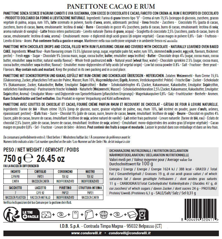 Choco & Rum Panettone 1kg Condorelli